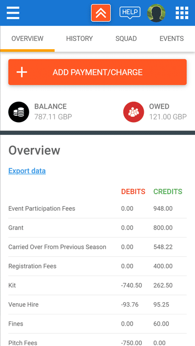 Screenshot of TeamStats : Finances Overview