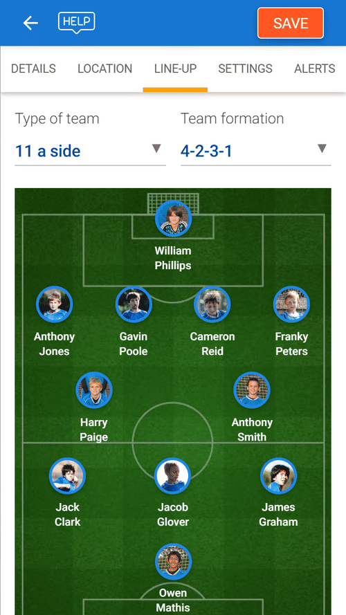 TeamStats screenshot - team line-up on iPhone