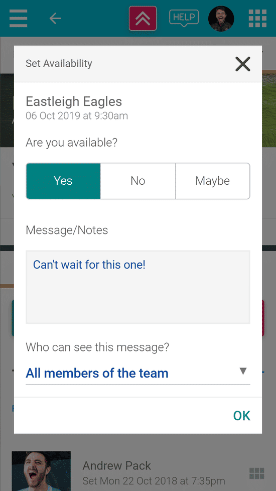 Send availability requests by SMS text message - phone view
