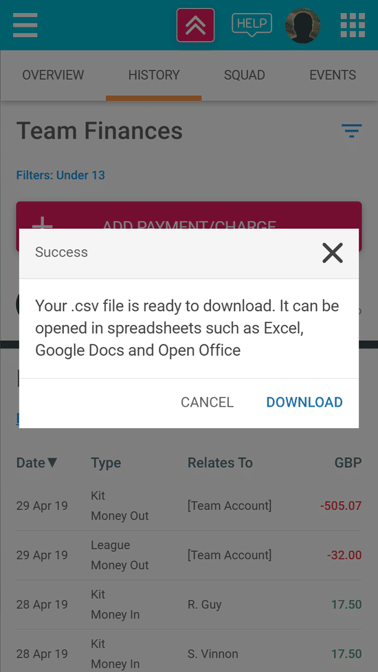 Export your financial data for use elsewhere - phone view