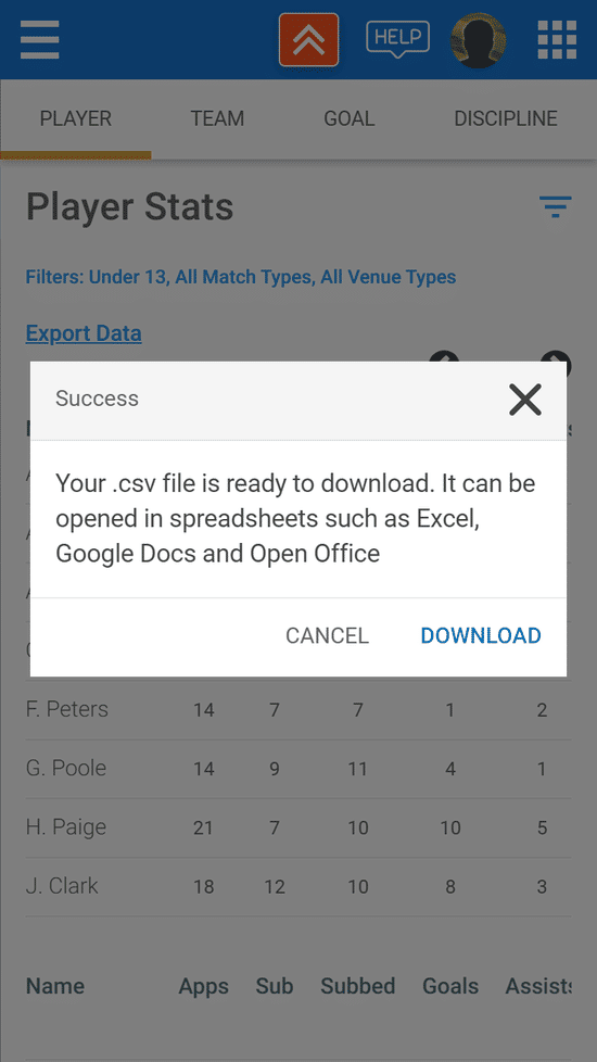 Export your stats for further analysis - phone view