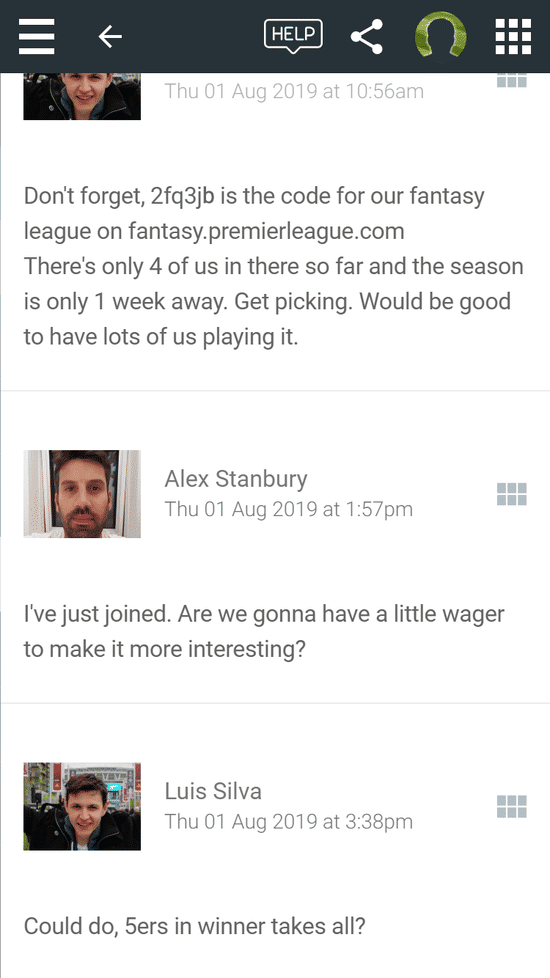 Team news and chat - phone view