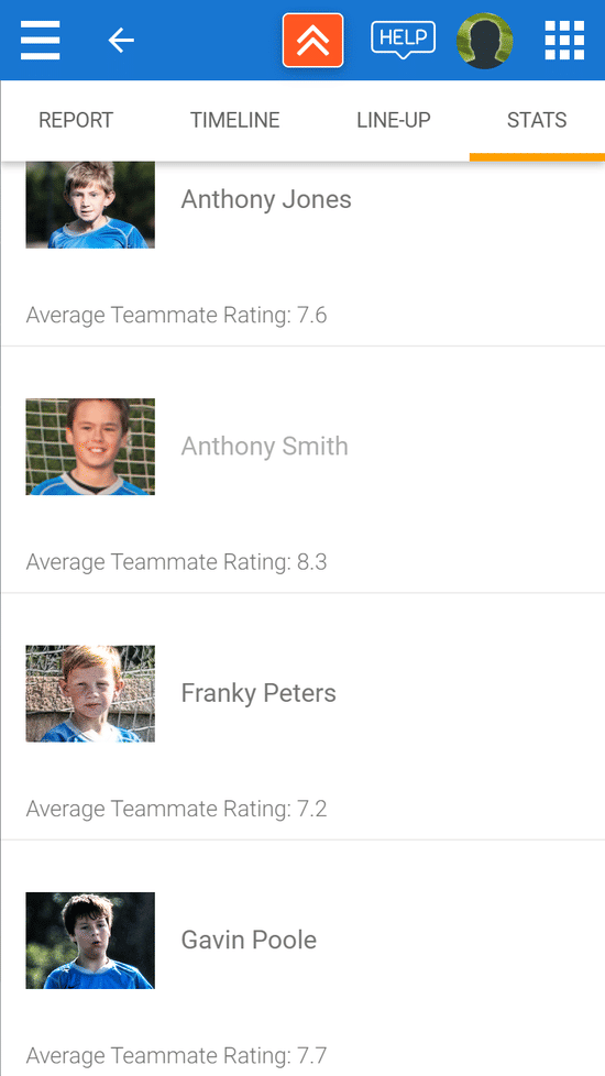 Teammate Rating - phone view