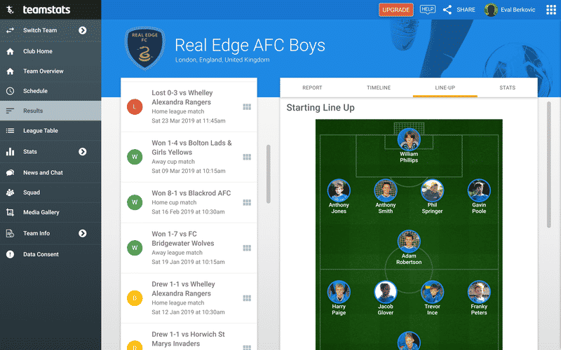 Analyse your team's performance with stats and match reports