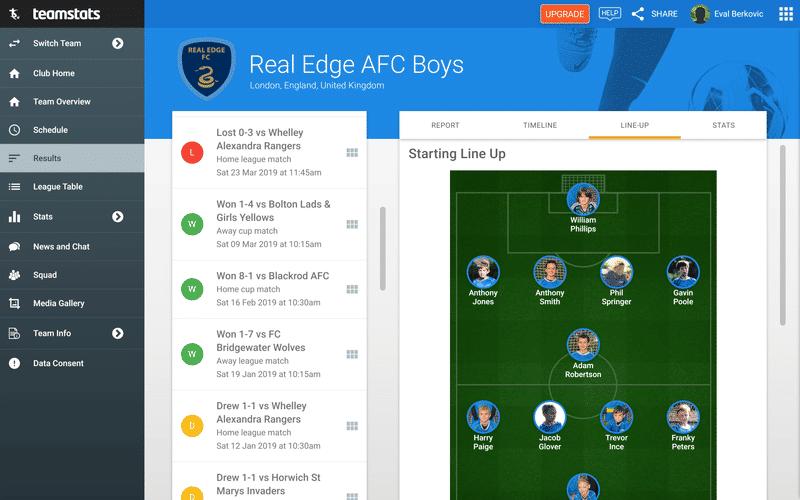Gain insights into your performance with match reports and team statistics - laptop view
