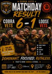 Range Rover Cobra Vets Storm to 6-1 Victory at Leeds Playing Field