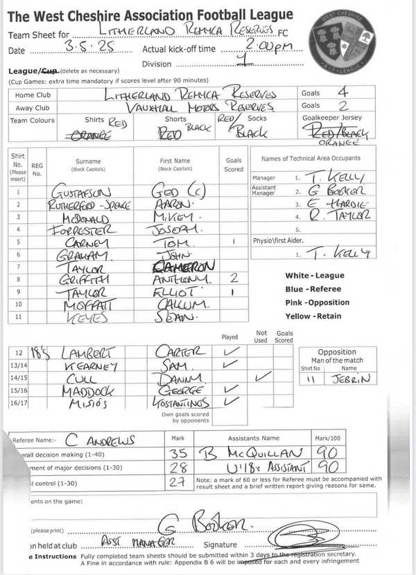 Litherland Remyca Res Triumph Over Vauxhall Motors FC Res