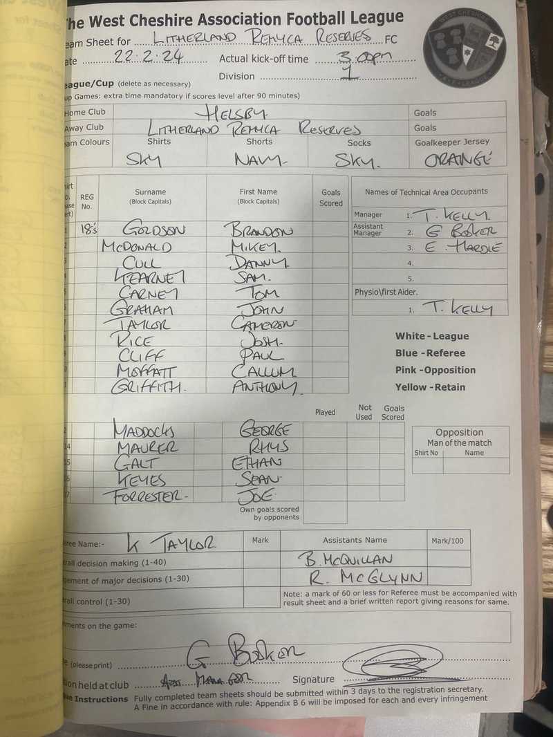 Litherland Remyca Res Suffer Defeat Against Helsby