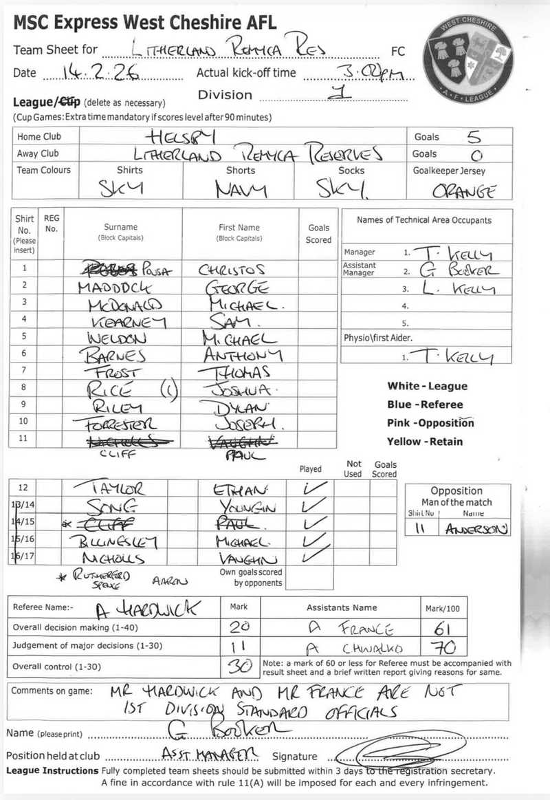 Litherland Remyca Res 0 vs 5 Helsby