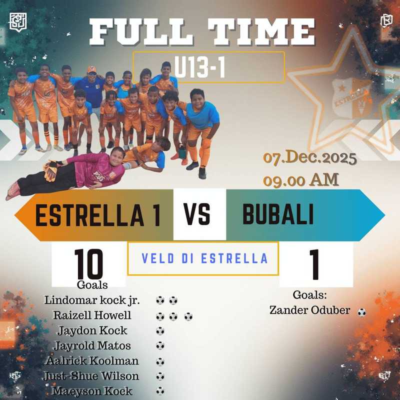Estrella U13-1 Dominate SV Bubali in 10-1 Rout at SV Estrella