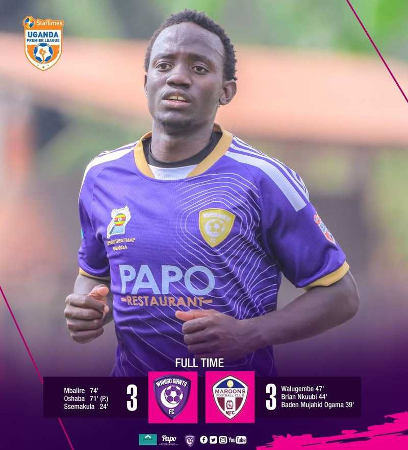 Wakiso Giants and Maroons Share Spoils in Thrilling 3-3 Draw